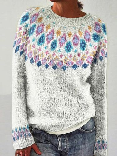 Casual Crew Neck Loose Ethnic Geometry Sweater - Just Fashion Now - Modalova