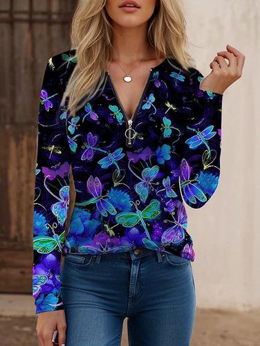 Casual V Neck Floral Loose Blouse - Just Fashion Now - Modalova