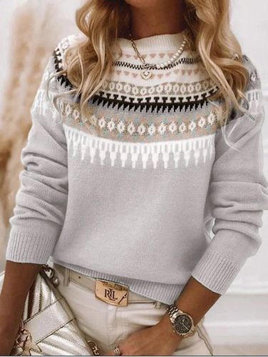 Ethnic Geometry Casual Loose Wool/Knitting Sweater - Just Fashion Now - Modalova