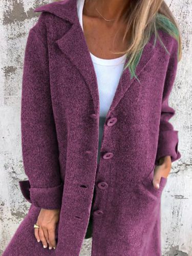 Women's Solid Color Lapel Cardigan with Pockets Single Breasted Mid-Length Jacket - Just Fashion Now - Modalova