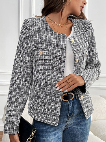 Buckle Plaid Casual H-Line Jacket - Just Fashion Now - Modalova