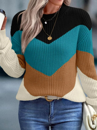 Loose Color Block Casual Sweater - Just Fashion Now - Modalova