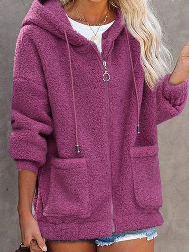 Fluff/Granular Fleece Fabric Hoodie Casual Jacket - Just Fashion Now - Modalova