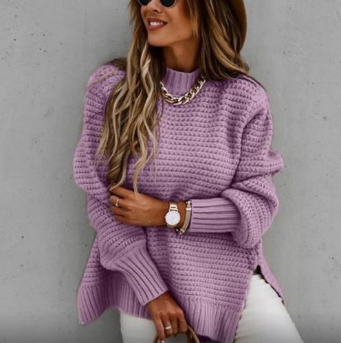 Casual Loose Plain Turtleneck Sweater - Just Fashion Now - Modalova