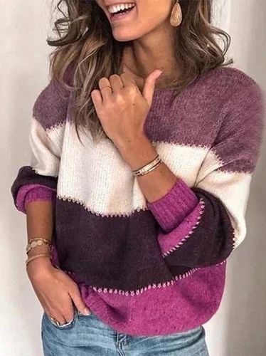 Yarn/Wool Yarn Crew Neck Casual Color Block Sweater - Just Fashion Now - Modalova