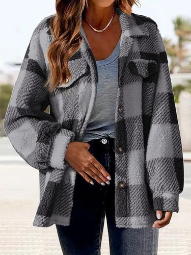 Casual Buttoned Teddy Jacket - Just Fashion Now - Modalova