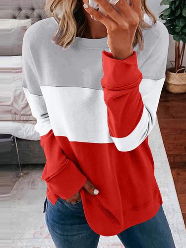 Crew Neck Color Block Casual Sweatshirt - Just Fashion Now - Modalova