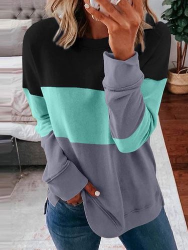 Crew Neck Color Block Casual Sweatshirt - Just Fashion Now - Modalova