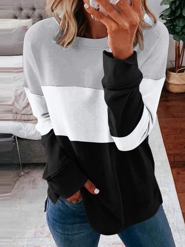 Crew Neck Color Block Casual Sweatshirt - Just Fashion Now - Modalova