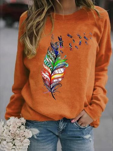 Loose Casual Crew Neck Dragonfly Sweatshirt - Just Fashion Now - Modalova