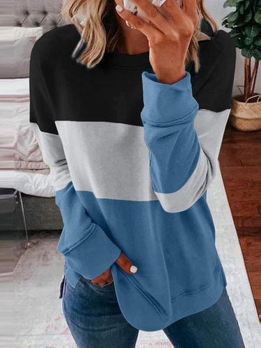 Crew Neck Color Block Casual Sweatshirt - Just Fashion Now - Modalova