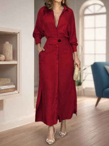 Casual Regular Fit Shawl Collar Dress With No - Just Fashion Now - Modalova