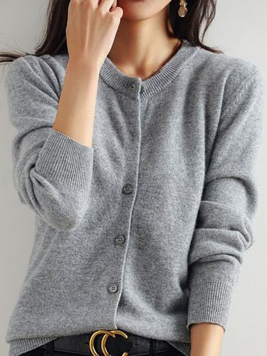 Plain Casual Crew Neck Cardigan - Just Fashion Now - Modalova