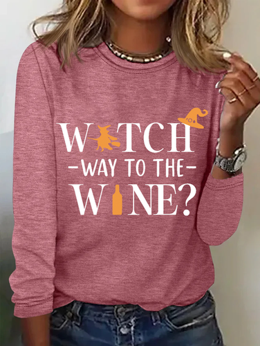 Halloween Witch Way To The Wine T-shirt - Just Fashion Now - Modalova