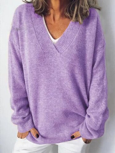 V Neck Yarn/Wool Yarn Loose Casual Sweater - Just Fashion Now - Modalova