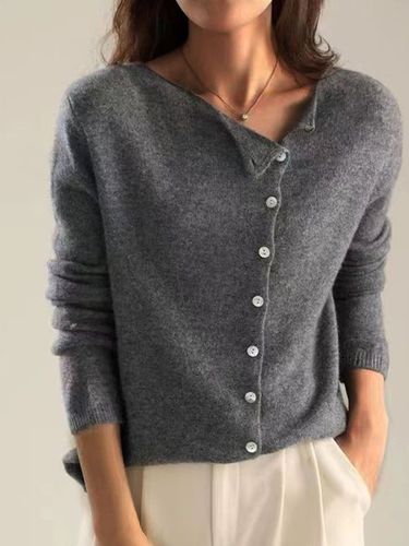 Buckle Loose Plain Casual Cardigan - Just Fashion Now - Modalova