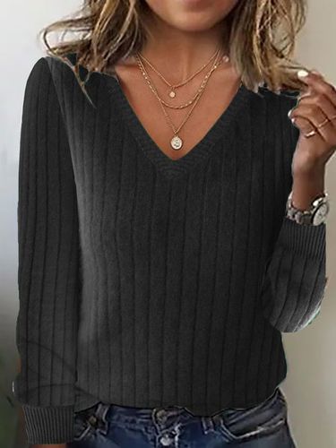 V Neck Casual Loose Yarn/Wool Yarn Sweater - Just Fashion Now - Modalova