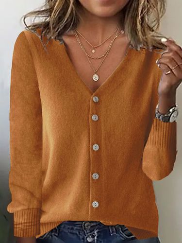 Yarn/Wool Yarn Casual Loose Crew Neck Cardigan - Just Fashion Now - Modalova