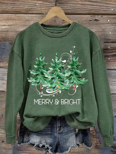 Christmas Tree Print Casual Sweatshirt - Just Fashion Now - Modalova