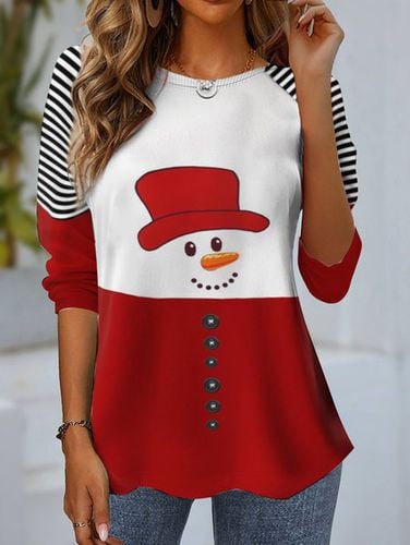 Women's Long Sleeve T-shirt Spring/Fall Red Striped Jersey Crew Neck Daily Going Out Casual Top - Just Fashion Now - Modalova