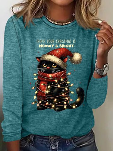 Hope Your Christmas Is Meowy and Bright Casual Long Sleeve Shirt - Just Fashion Now - Modalova