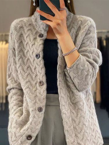 Loose Casual Stand Collar Cardigan - Just Fashion Now - Modalova