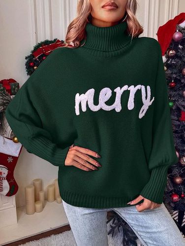 Casual Yarn/Wool Yarn Turtleneck Text Letters Sweater - Just Fashion Now - Modalova