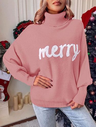 Casual Yarn/Wool Yarn Turtleneck Text Letters Sweater - Just Fashion Now - Modalova