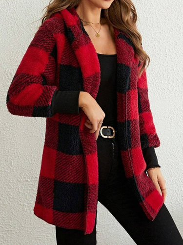 Loose Casual Hoodie Plaid Jacket - Just Fashion Now - Modalova