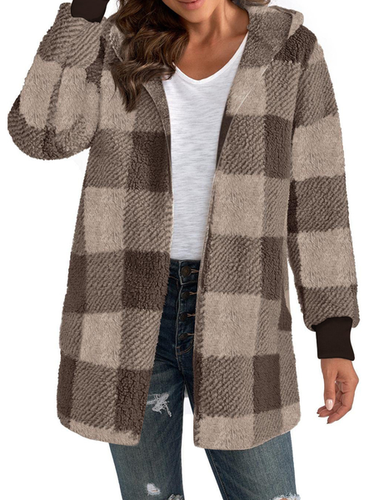 Loose Casual Hoodie Plaid Jacket - Just Fashion Now - Modalova