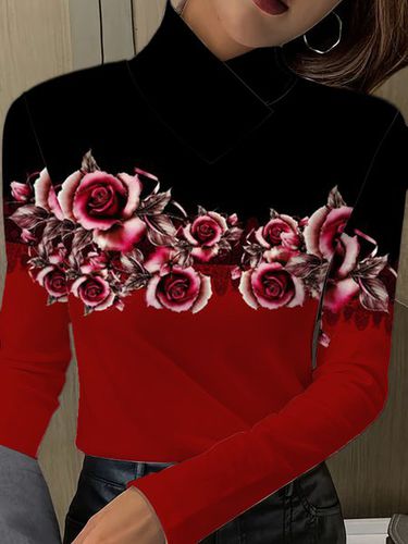 Cross-Collar T-Shirt With Contrasting Floral Design - Just Fashion Now - Modalova