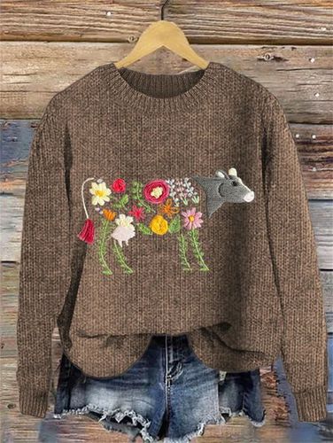 Cotton Loose Floral Casual Sweater - Just Fashion Now - Modalova