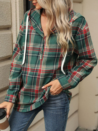 Casual Plaid Hoodie Buckle Hoodie - Just Fashion Now - Modalova