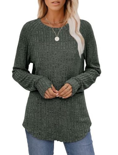 Women's Long Sleeve Blouse Spring/Fall Deep Gray Plain Crew Neck Daily Going Out Casual Top - Just Fashion Now - Modalova