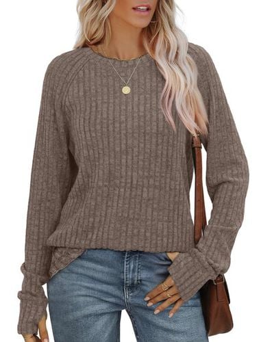 Women's Long Sleeve Blouse Spring/Fall Deep Gray Plain Crew Neck Daily Going Out Casual Top - Just Fashion Now - Modalova