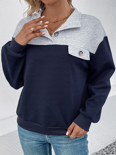 Plain Casual Shawl Collar Loose Sweatshirt - Just Fashion Now - Modalova