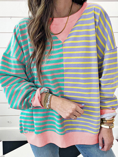 Striped Casual Loose Sweatshirt - Just Fashion Now - Modalova