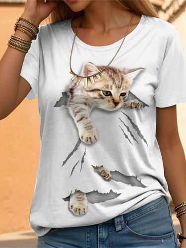 Cat Loose Casual T-Shirt - Just Fashion Now - Modalova