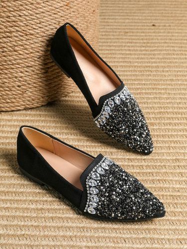 Gorgeous Rhinestone Sequined Pointed Toe Flat Shoes - Modetalente - Modalova