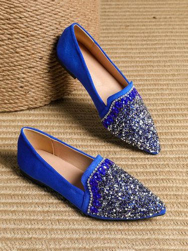 Gorgeous Rhinestone Sequined Pointed Toe Flat Shoes - Modetalente - Modalova