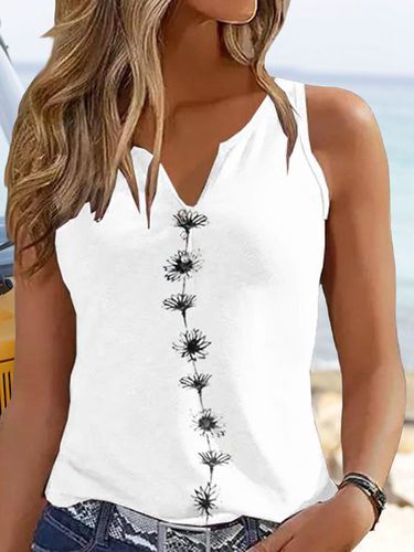 Casual Regular Fit Notched Floral Tank Top - Just Fashion Now - Modalova