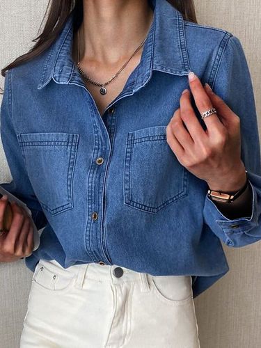 Casual Pocket Stitching Denim Blouse - Just Fashion Now - Modalova