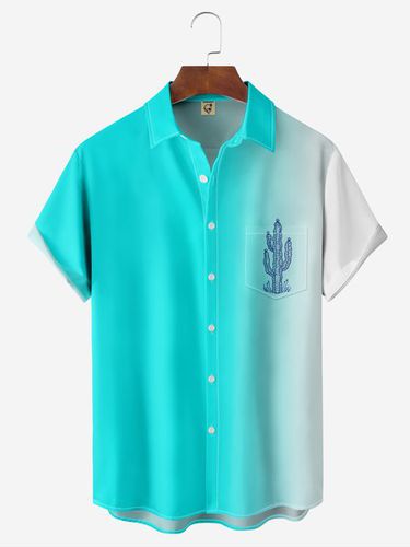 Ombre Cactus Chest Pocket Short Sleeve Hawaiian Shirt - Modetalente - Modalova