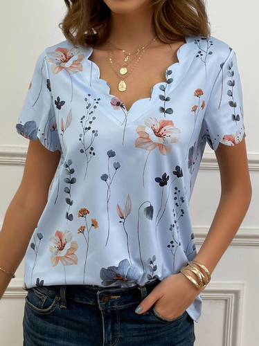 Summer Dessert Shell Neck Floral Design T-Shirt - Modetalente - Modalova