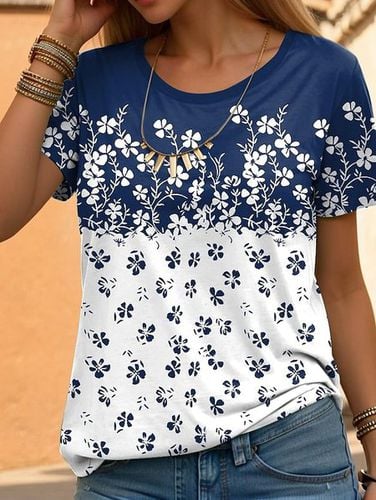 Floral Loose Casual Crew Neck T-Shirt - Just Fashion Now - Modalova