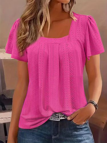 Casual Loose Square Neck Knitted T-Shirt - Just Fashion Now - Modalova
