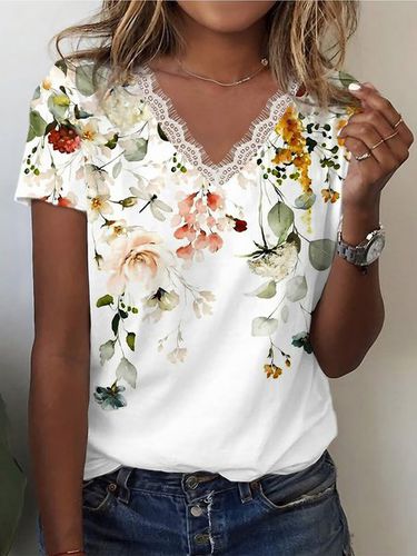 Lace Casual Jersey Floral T-Shirt - Just Fashion Now - Modalova