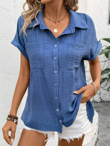 Casual Shirt Collar Pocket Stitching Blouse - Just Fashion Now - Modalova