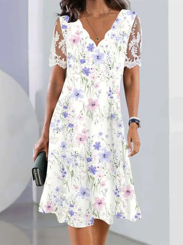 Floral Knitted V Neck Vacation Dress - Just Fashion Now - Modalova