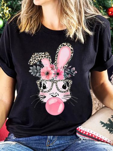 Cotton Crew Neck Rabbit Casual T-Shirt - Just Fashion Now - Modalova